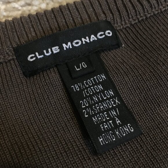 Club Monaco Long Brown Cotton Blend Knit V-Neck Sweater - Picture 9 of 14